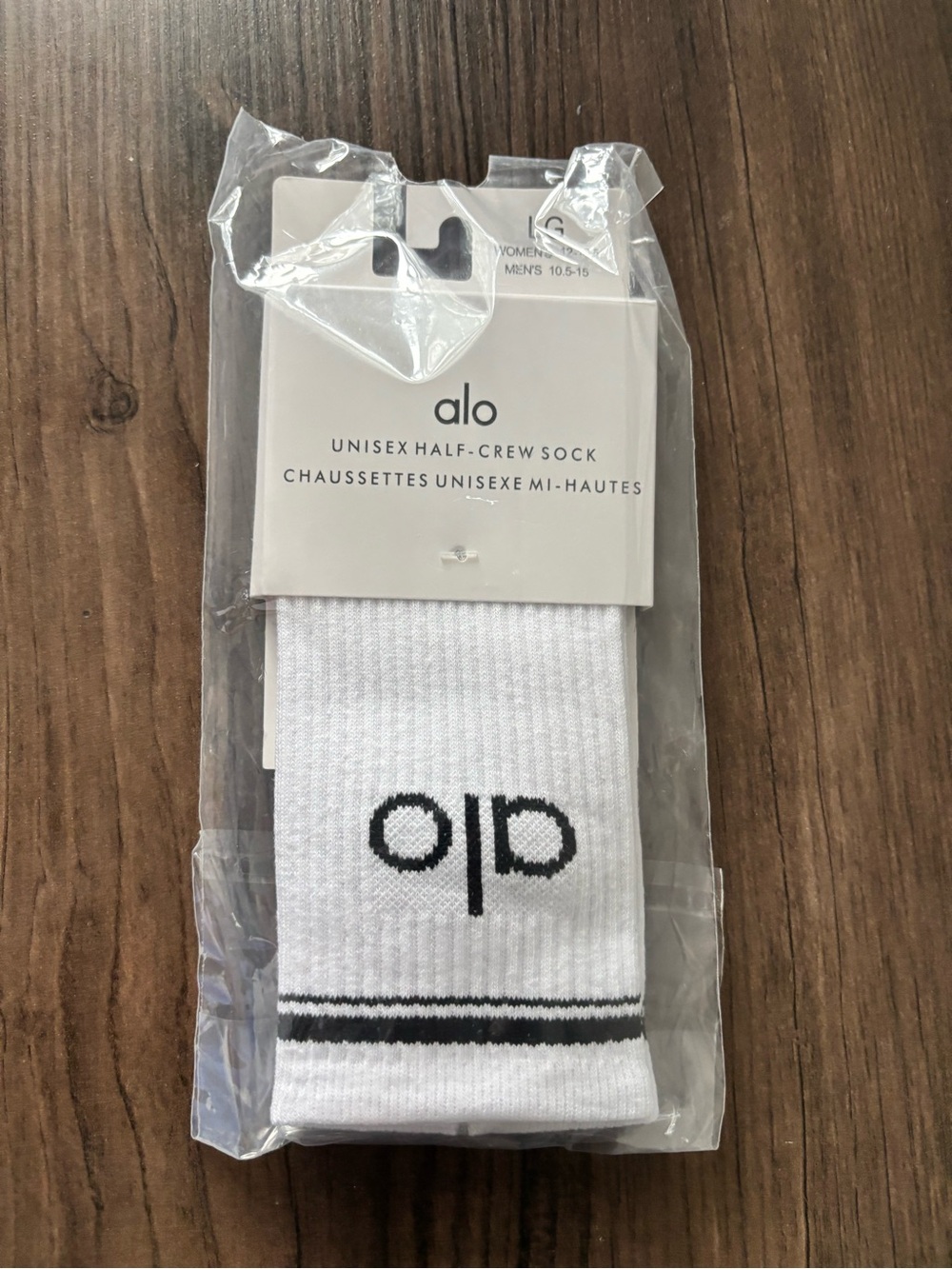 ALO Yoga Unisex  White Half-Crew Socks with Black Logo and Stripes